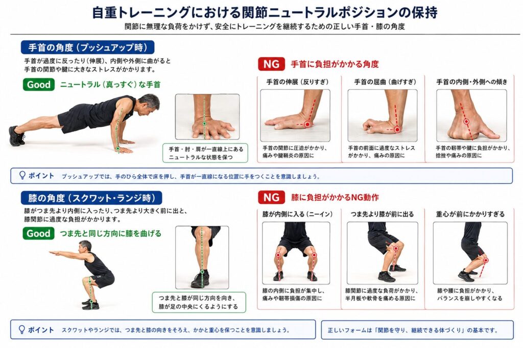 自重トレーニングにおける関節ニュートラルポジションの保持