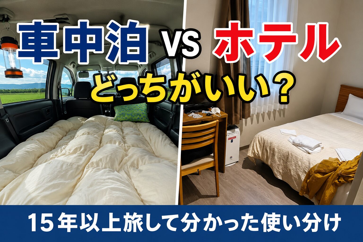 車中泊とホテルを比較したアイキャッチ画像